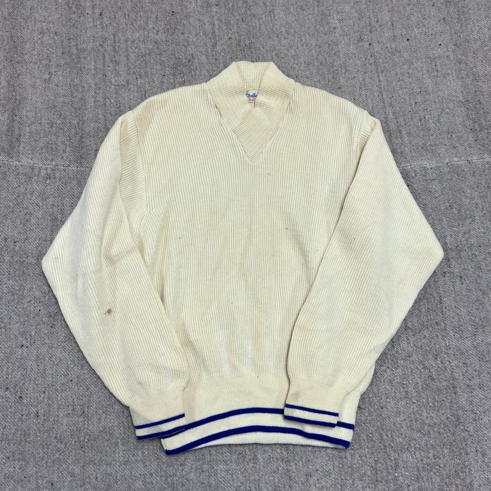 Vintage Litzfelder Sweater Mens Medium Beige‎ 1950s Pullover V Neck